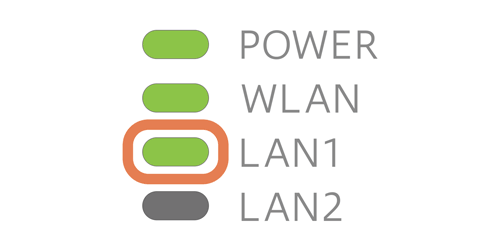 The LAN1 LED lights up green.