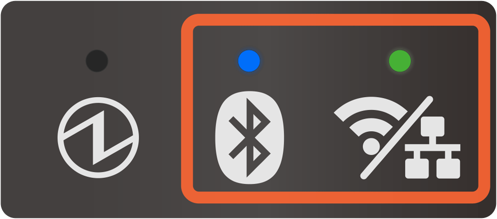 The Network LED flashes green and Bluetooth LED flashes blue simultaneously at 0.25-second intervals.